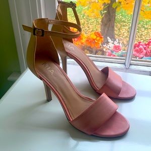 Ankle strap tan and coral MIA heels